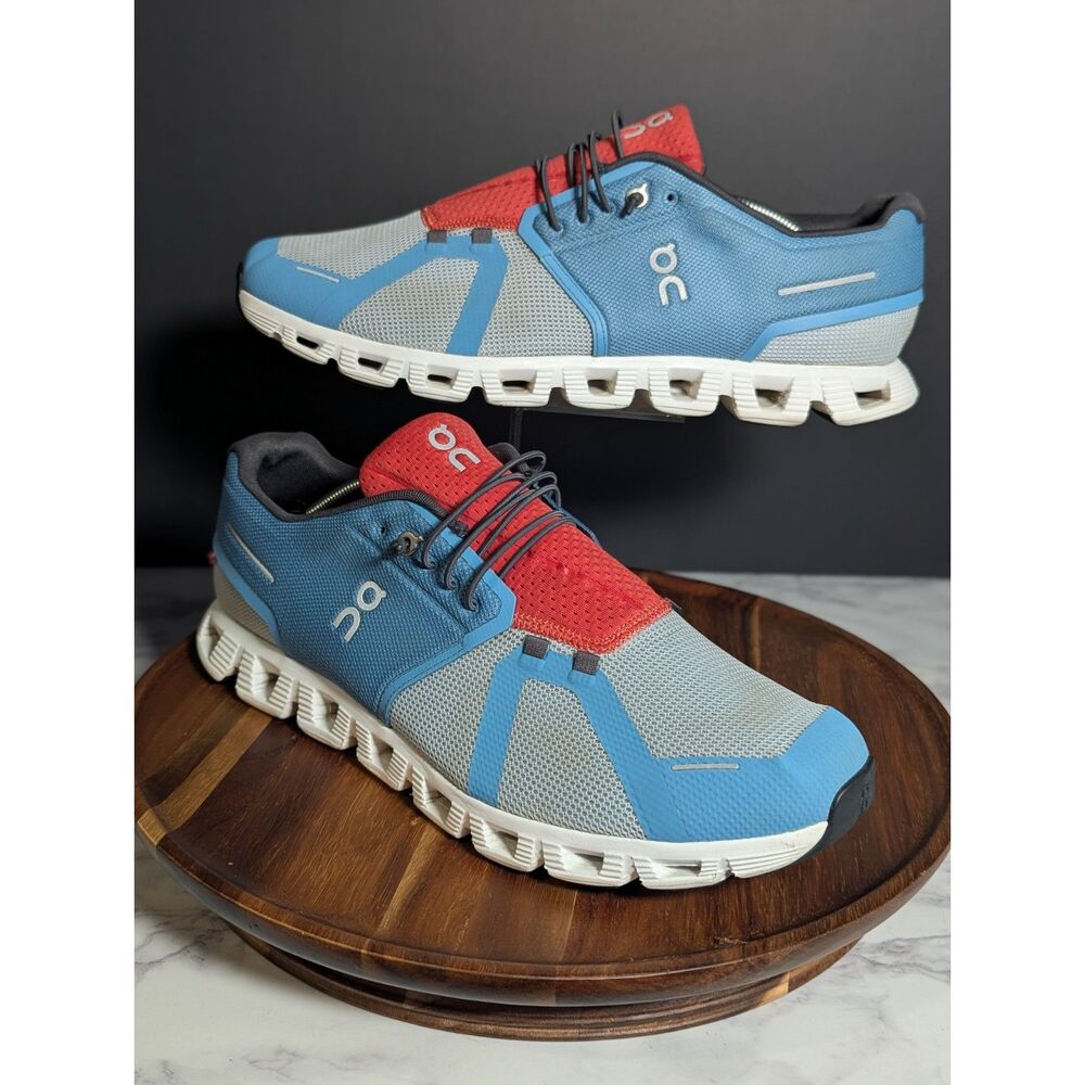On Cloud 5 Push Men's Size 12.5 Niagara Chambray Blue Red Shoes Preowned 69.9886